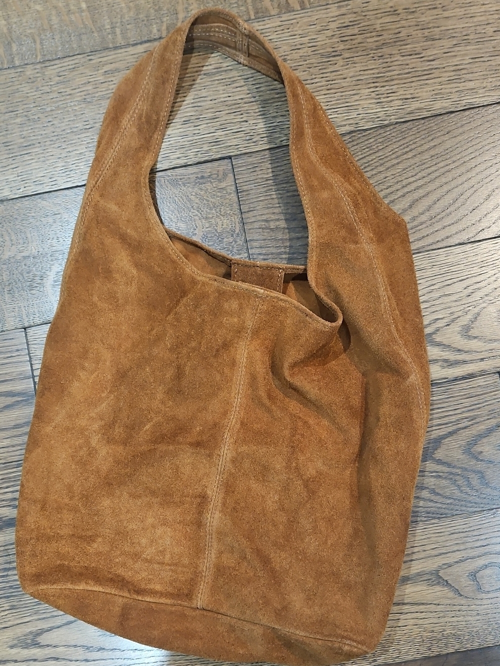 Suede Hobo Tote Bag in Cognac Brown